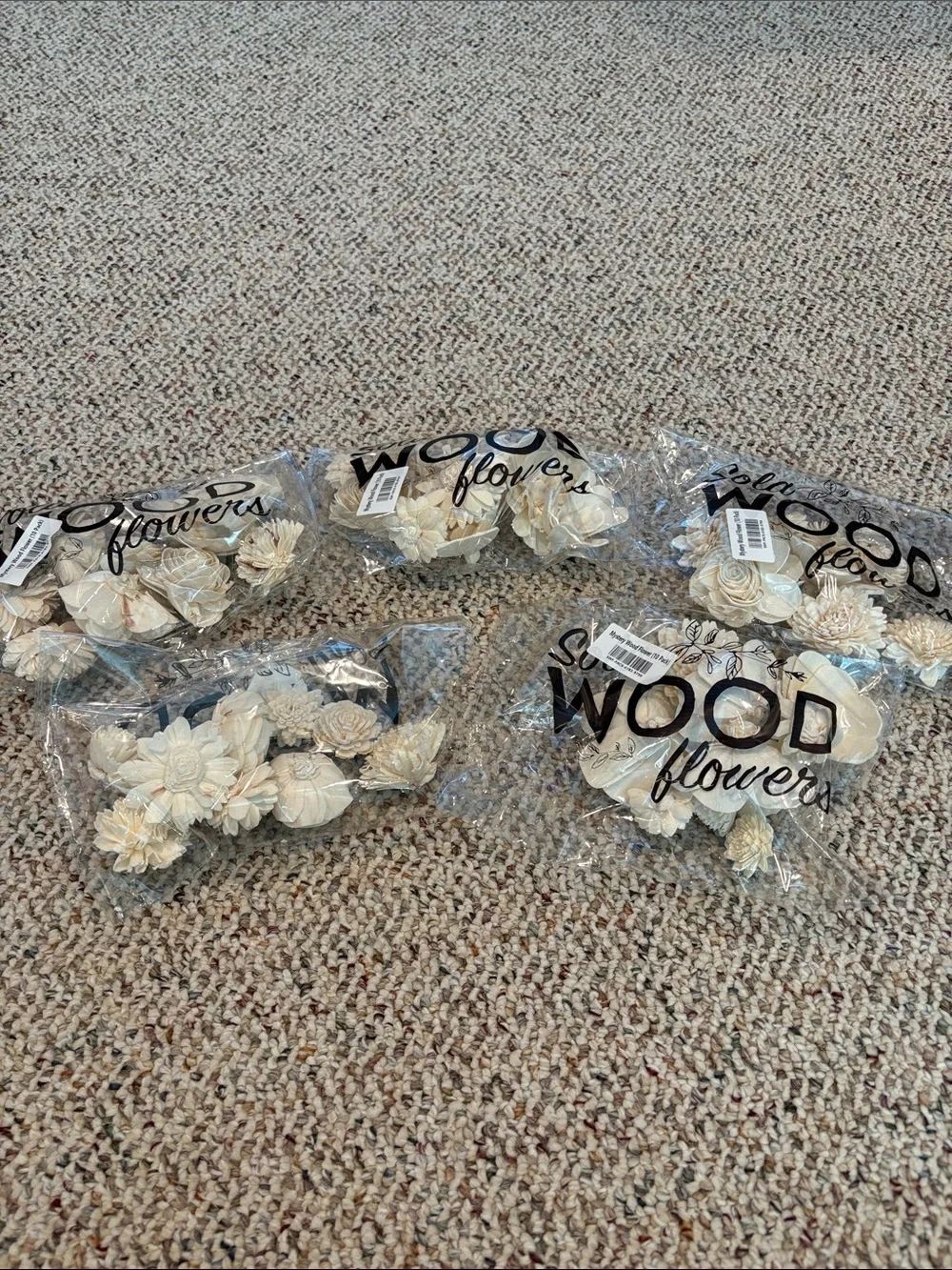 Cream Decorative Wood Flower Assortment - Set of Handcrafted Blooms. 5 Bags